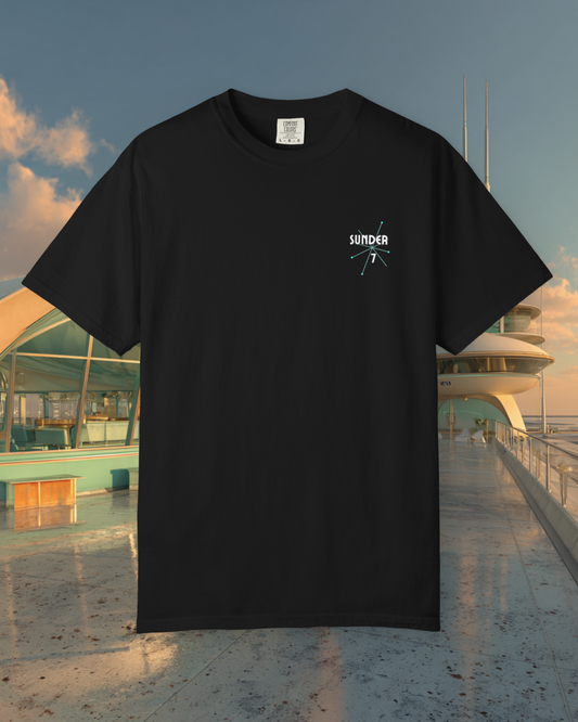 From Yesterday Tomorrow Sunder 7 Midcentury Modern Graphic Tshirt with Atomic era aesthetic Black