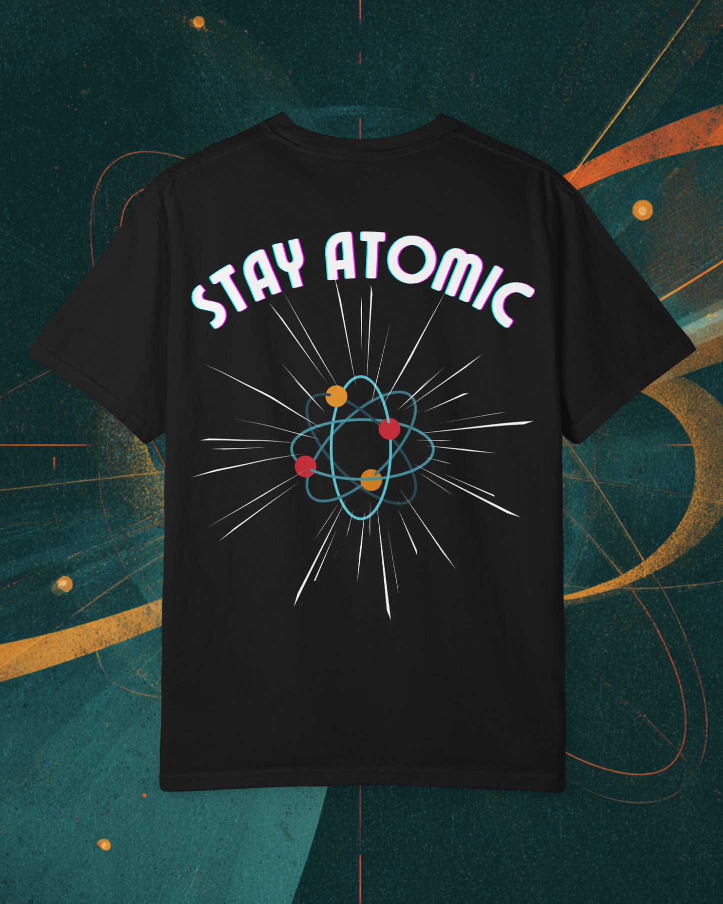 Stay Atomic Sunder 7 Midcentury Modern Graphic Tshirt with Atomic era aesthetic black