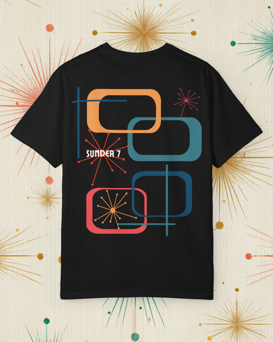 Sunder 7 Midcentury Modern Graphic Tshirt with Atomic era aesthetic Black