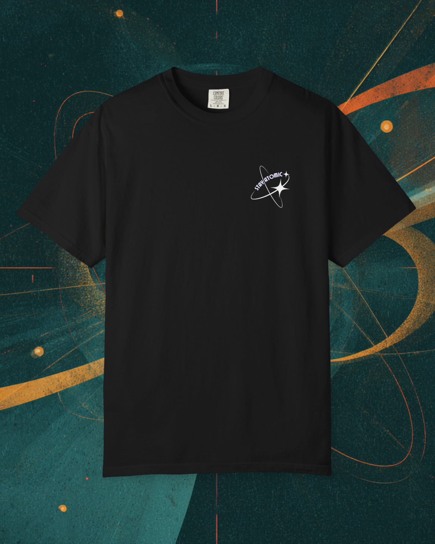 Stay Atomic Sunder 7 Midcentury Modern Graphic Tshirt with Atomic era aesthetic Black