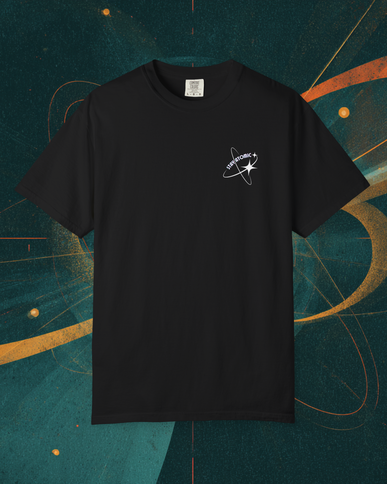 Stay Atomic Sunder 7 Midcentury Modern Graphic Tshirt with Atomic era aesthetic Black