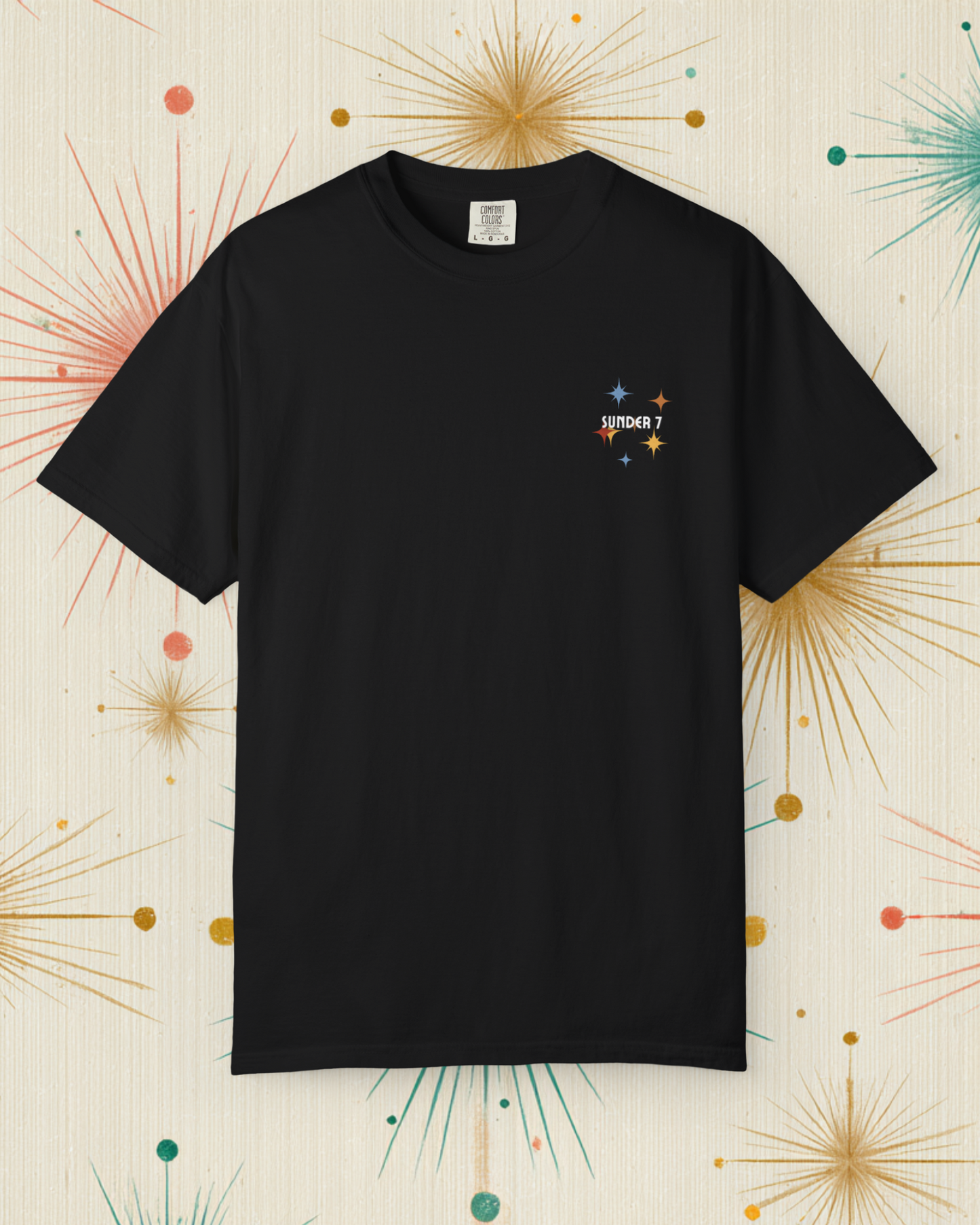 Sunder 7 Midcentury Modern Graphic Tshirt with Atomic era aesthetic Black