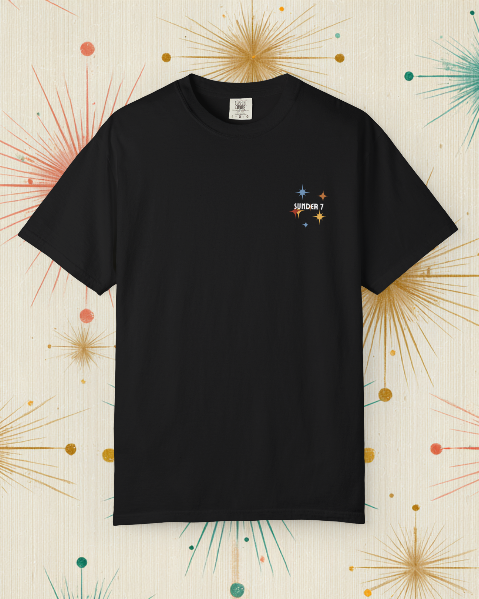 Sunder 7 Midcentury Modern Graphic Tshirt with Atomic era aesthetic Black