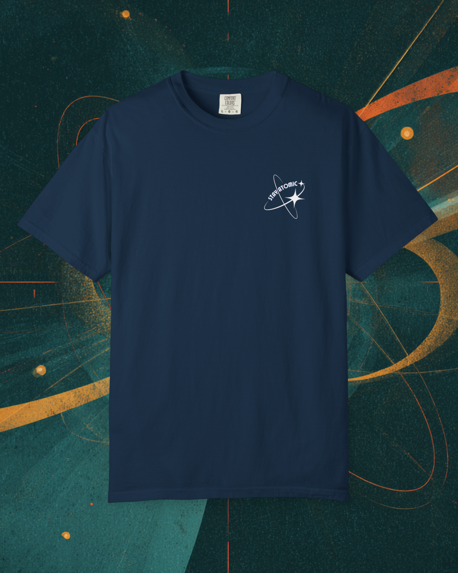 Stay Atomic Sunder 7 Midcentury Modern Graphic Tshirt with Atomic era aesthetic True Navy