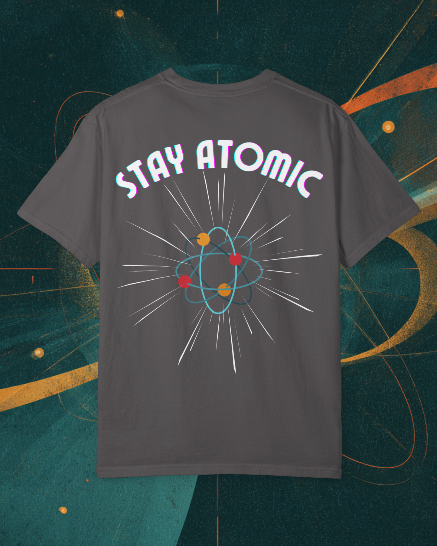 Stay Atomic Sunder 7 Midcentury Modern Graphic Tshirt with Atomic era aesthetic Graphite