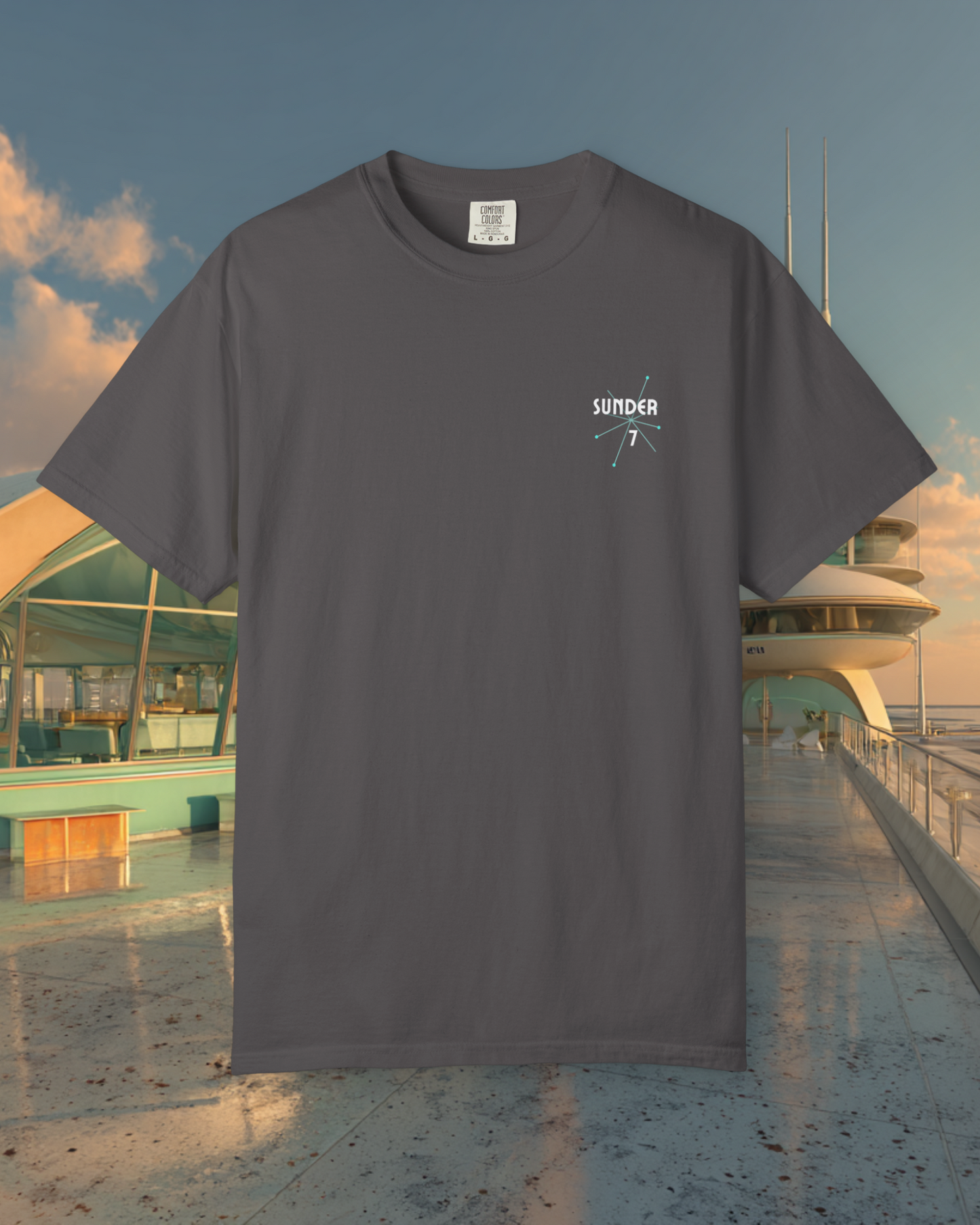 From Yesterday Tomorrow Sunder 7 Midcentury Modern Graphic Tshirt with Atomic era aesthetic  Graphite