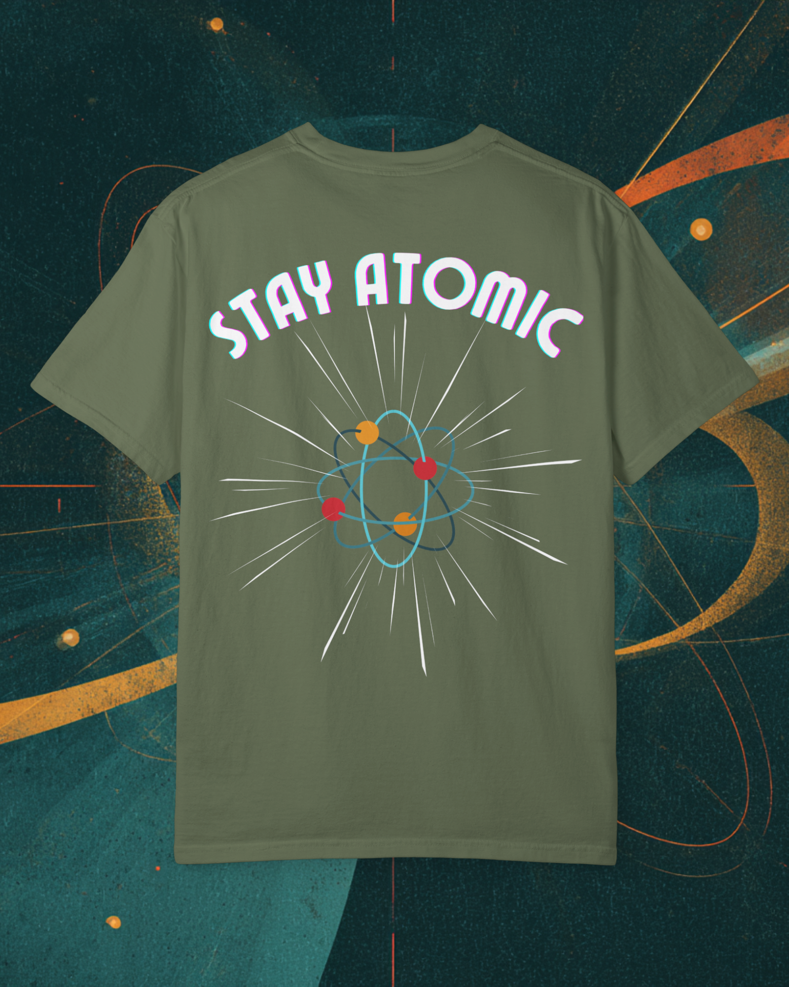 Stay Atomic Sunder 7 Midcentury Modern Graphic Tshirt with Atomic era aesthetic Sage