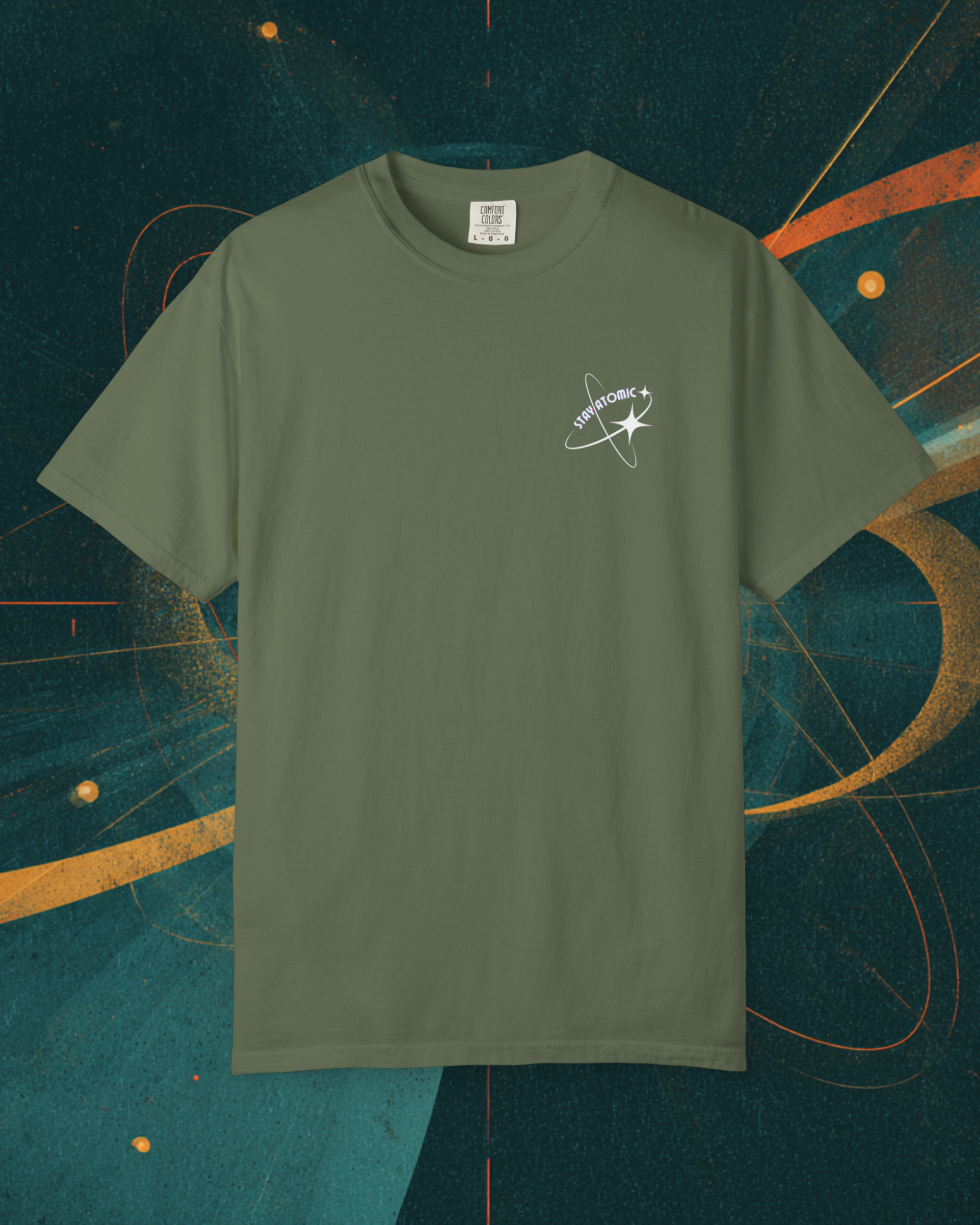 Stay Atomic Sunder 7 Midcentury Modern Graphic Tshirt with Atomic era aesthetic Sage